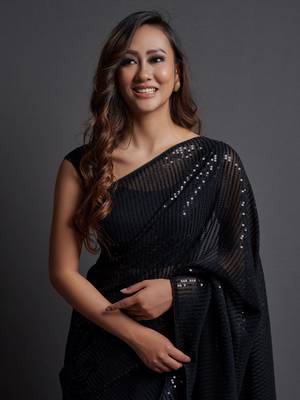 Black Georgette Sequins Work Saree With Un-Stitched Blouse 4