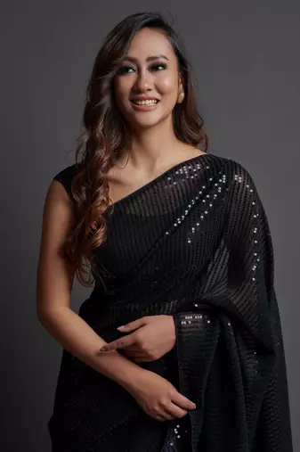 Black Georgette Sequins Work Saree With Un-Stitched Blouse