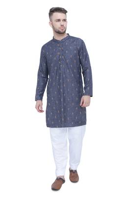 men's charcoal grey lyocell long kurta   1