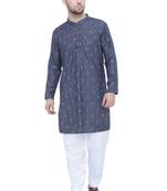 men's charcoal grey lyocell long kurta  