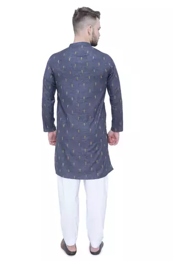 men's charcoal grey lyocell long kurta  