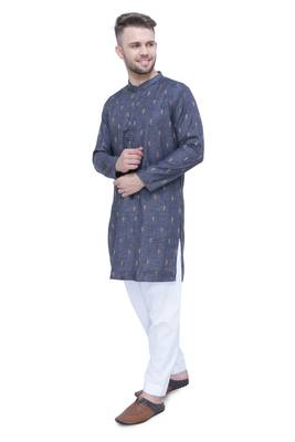 men's charcoal grey lyocell long kurta   3