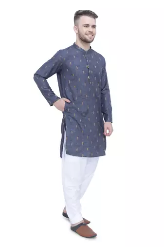men's charcoal grey lyocell long kurta  