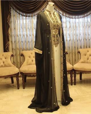 Black and White Georgette Zari Work Kaftan 1