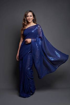 Party Wear Sequins Pattern Embroidery Work With Georgette Fabric Saree 1