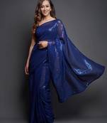 Party Wear Sequins Pattern Embroidery Work With Georgette Fabric Saree