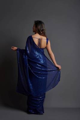 Party Wear Sequins Pattern Embroidery Work With Georgette Fabric Saree 3