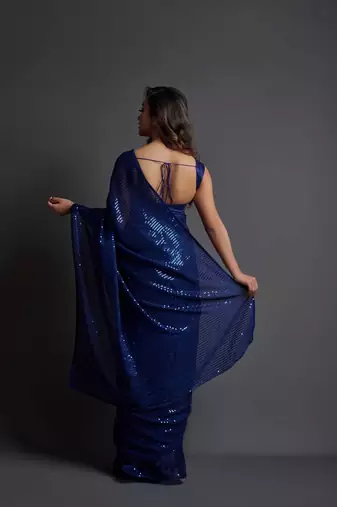 Party Wear Sequins Pattern Embroidery Work With Georgette Fabric Saree