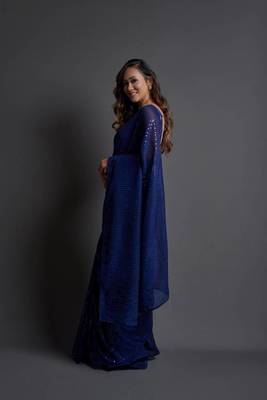 Party Wear Sequins Pattern Embroidery Work With Georgette Fabric Saree 4