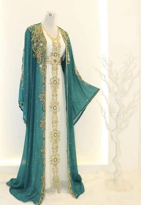 Opulent Turquoise and White Layered Kaftan Dress 1