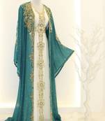 Opulent Turquoise and White Layered Kaftan Dress