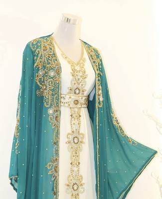 Opulent Turquoise and White Layered Kaftan Dress 2