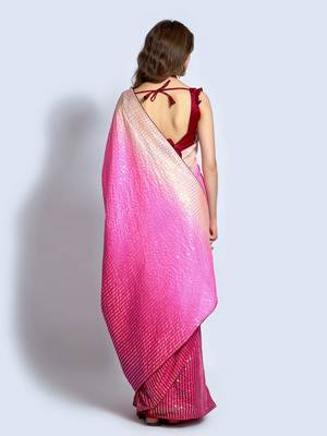 Pink Silk Blend Sequins Embroiderey Party Wear Saree 2