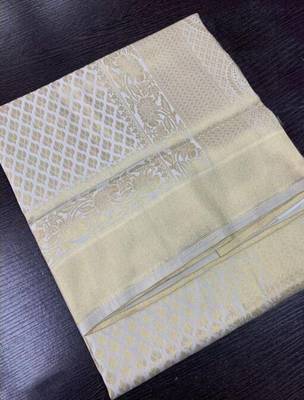White Woven Faux Kanjivaram Silk Saree With Blouse Piece 3