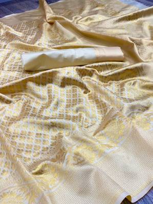 White Woven Faux Kanjivaram Silk Saree With Blouse Piece 4