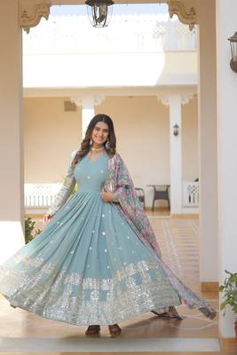 Faux Blooming Gown With Dupatta With Attractive Embroidered Sequins Work  4