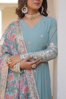 Faux Blooming Gown With Dupatta With Attractive Embroidered Sequins Work  5