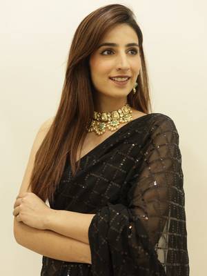 Women Black Designer Sequins Work Saree In Georgette 5