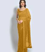 Women Mustard Designer Sequins Saree In Georgette