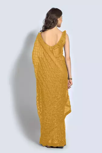 Women Mustard Designer Sequins Saree In Georgette