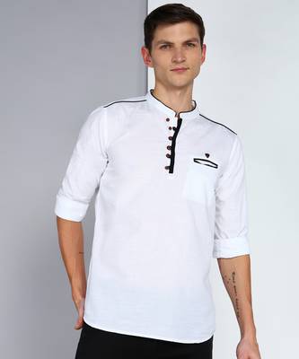 men's linen cotton off white short kurta   1
