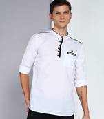 men's linen cotton off white short kurta  