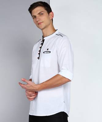 men's linen cotton off white short kurta   3