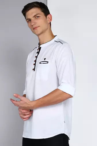 men's linen cotton off white short kurta  