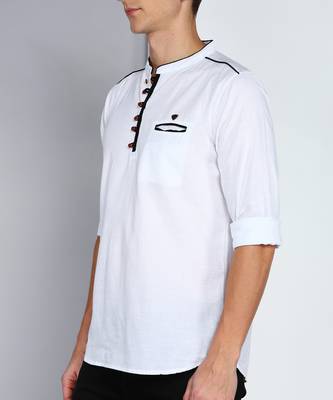 men's linen cotton off white short kurta   5