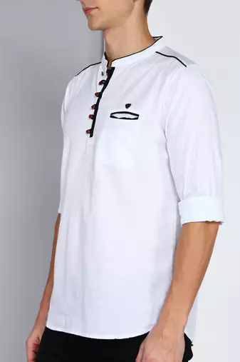 men's linen cotton off white short kurta  