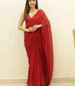 Women Red Designer Sequins Saree In Georgette