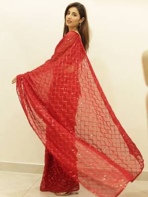 Women Red Designer Sequins Saree In Georgette 4