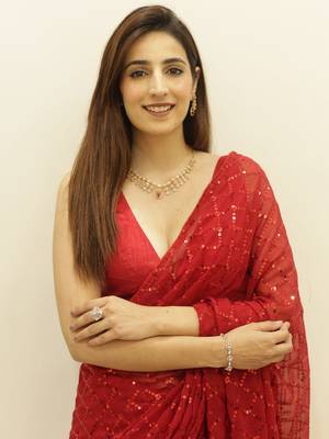 Women Red Designer Sequins Saree In Georgette 5