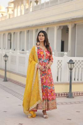 Pink Faux Georgette With digital print Anarkali Suit 1