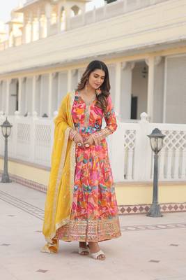 Pink Faux Georgette With digital print Anarkali Suit 7
