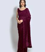 Women Wine Georgette Designer Sequins Sare