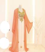 Peach & White Handcrafted Zari work Stitched Dress Georgette Kaftan Party Wear Wedding Dresses