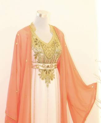 Peach & White Handcrafted Zari work Stitched Dress Georgette Kaftan Party Wear Wedding Dresses 2