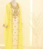 Yellow & White Handcrafted Zari work Stitched Dress Georgette Kaftan Party Wear Wedding Dresses
