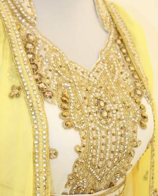 Yellow & White Handcrafted Zari work Stitched Dress Georgette Kaftan Party Wear Wedding Dresses 2