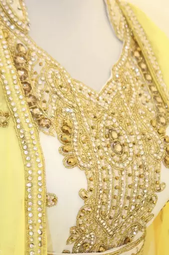 Yellow & White Handcrafted Zari work Stitched Dress Georgette Kaftan Party Wear Wedding Dresses