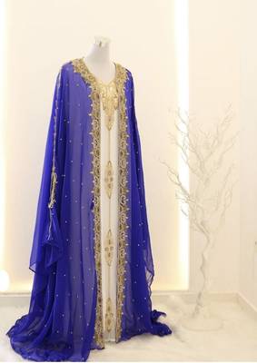 Royal-blue & White Handcrafted Zari work Stitched Dress Georgette Kaftan Party Wear Wedding Dresses 1