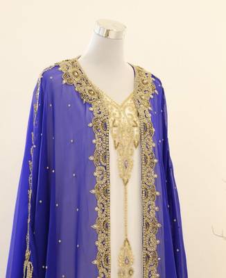 Royal-blue & White Handcrafted Zari work Stitched Dress Georgette Kaftan Party Wear Wedding Dresses 2