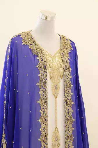 Royal-blue & White Handcrafted Zari work Stitched Dress Georgette Kaftan Party Wear Wedding Dresses