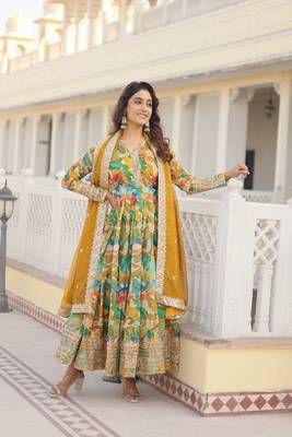 Green Faux Georgette With digital print Anarkali Suit 1