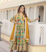 Green Faux Georgette With digital print Anarkali Suit