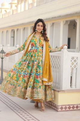 Green Faux Georgette With digital print Anarkali Suit 4