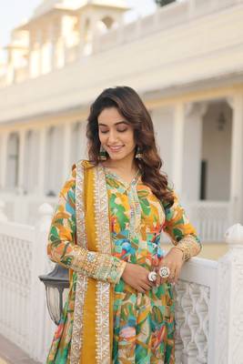 Green Faux Georgette With digital print Anarkali Suit 5