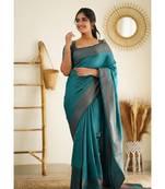 Rama Woven Faux Kanjivaram Silk Saree With Blouse Piece