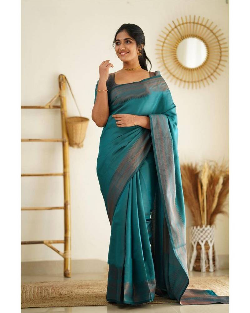 Rama Woven Faux Kanjivaram Silk Saree With Blouse Piece